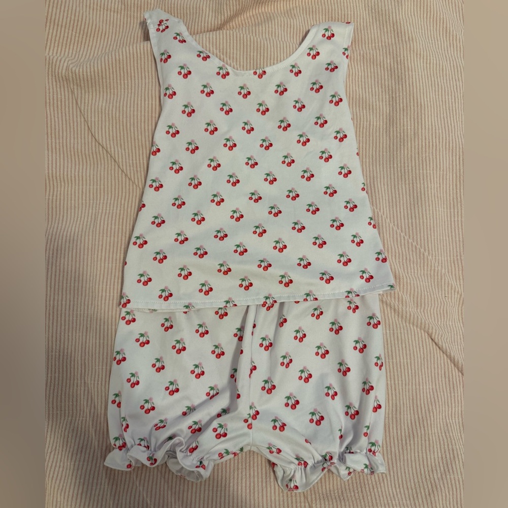 Cherry Print White Tank & Bubble Shorts Set